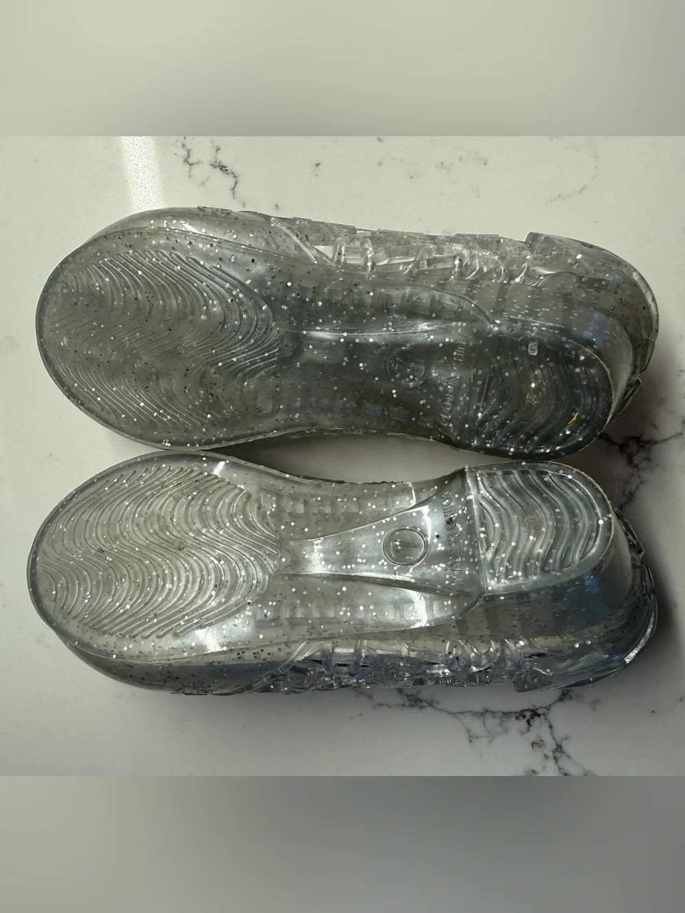 Frozen Disney Girls Clear Glitter Jelly Shoes with Anna & Elsa Art - Size 7